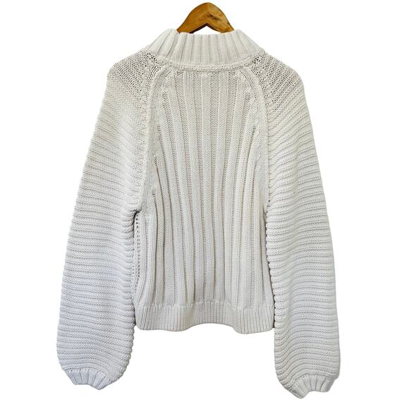Free People Womens Sweetheart Chunky Knit Sweater Size M White Boho Fisherman - Picture 2 of 7
